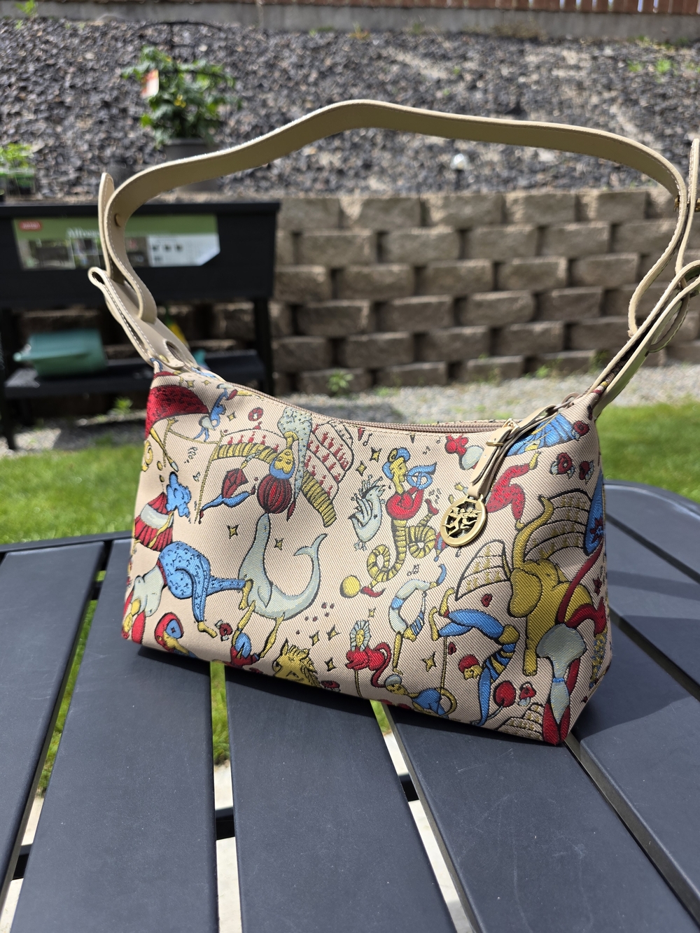 Piero Guidi Magic Circus Shoulder Bag-Biege w/Colorful Design-Italian Designer